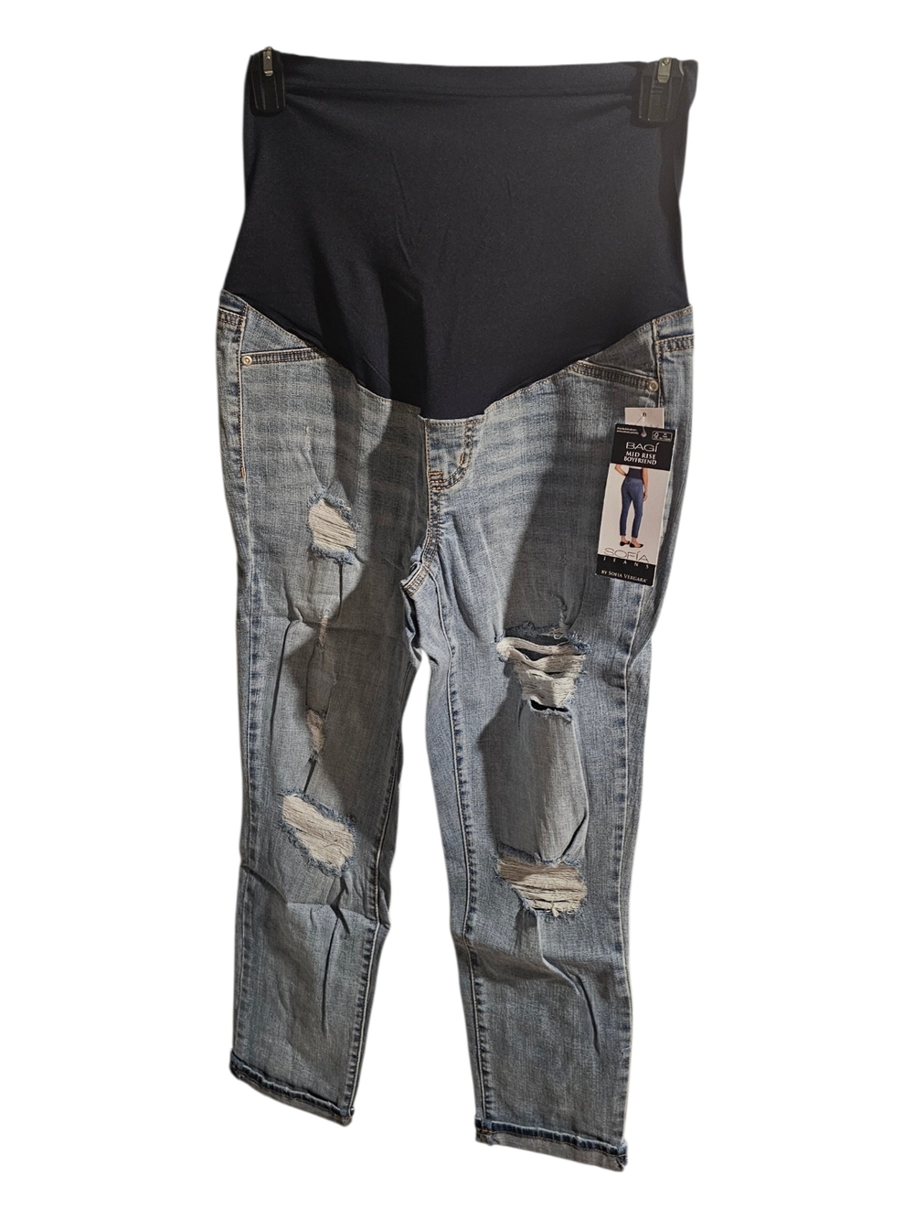 Maternity Distressed Light Wash Jeans with Black Overband